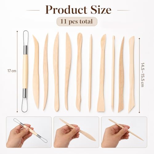 11 Pcs Clay Sculpting Tools, Double Ended Clays Modeling Tools Pottery Wooden Sculpting Tool Polymer Pottery Dough Modeling Tool Kit for Cutting Carving Shaping Detailing - Image 2
