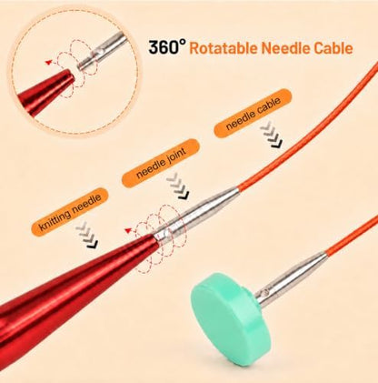 Aeelike 13 Pair Interchangeable Circular Knitting Needles Set 3-10 mm, Red - Image 3