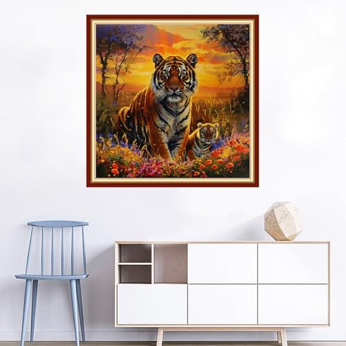 Joyhoor Cross Stitch Kits for Beginners Stamped Cross-Stitch Supplies Needlework preprint Embroidery Kits for Adults DIY Needlepoint Kits Embroidery Patterns 11CT-Tiger Scenery 18x18 inchs - Image 2