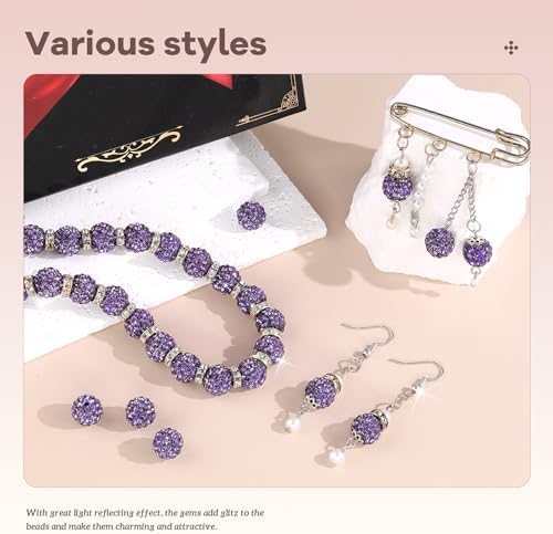 160pcs 10mm Rhinestone Beads for Jewelry Making, Purple Shiny Round Disco Ball Beads Bulk, Sparkle Crystal Clay Christmas for Bracelet Baseball Necklace Earring Crafting and DIY - Image 2