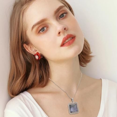 24Pcs 6 Sets Cabochon Necklace Kit Square Bezel Pendant Trays with Glass Cabochons and Chain Rhinestone Rotatable Double Sided Bezel Charms for Jewelry Making Supplies Necklace Gift Adults - Image 6