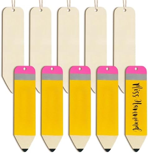 Wooden Ornaments to Paint 7 Inch, Wooden Pencil Cutouts Back to School DIY Blank Unfinished Labels Tags Crafts Teacher Appreciation Week Gifts Ornament for Student Hanging Decorations(10PCS) by Sophena