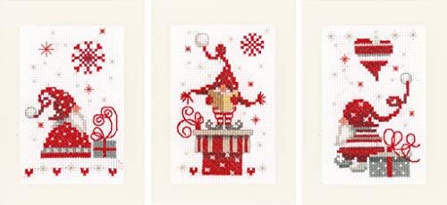 Vervaco Counted Cross Stitch Greeting Card Kit Christmas Gnomes (Set of 3) 6" x 4" by VervacoCrossStitchandCraftSets