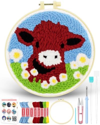 FIVEIZERO Yarn Punch Needle Craft Kit for Beginner,Highland Cattle Pattern2 by FIVEIZERO