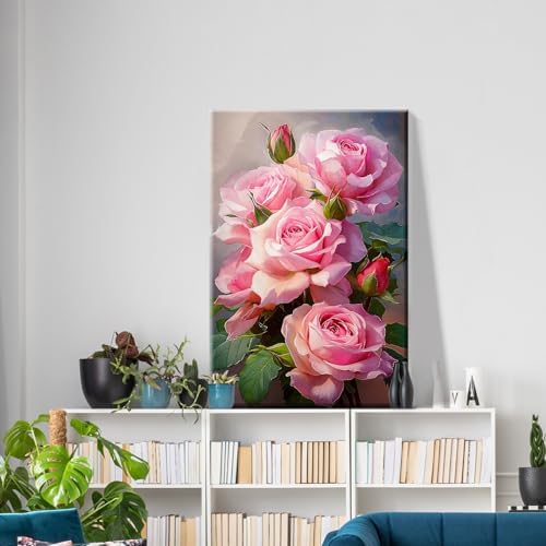 ATDMS Paint by Numbers Kit for Adults with Frame Flowers Paint by Numbers Kit with Easel DIY Adult Paint by Number Kits on Canvas Framed Floral Oil Painting Kits for Home Wall Decor 8x12 Inch - Image 2
