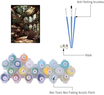AIBOERL Paint by Numbers Kit for Adults Beginner,Treehouses Books, 12X16In - Image 6