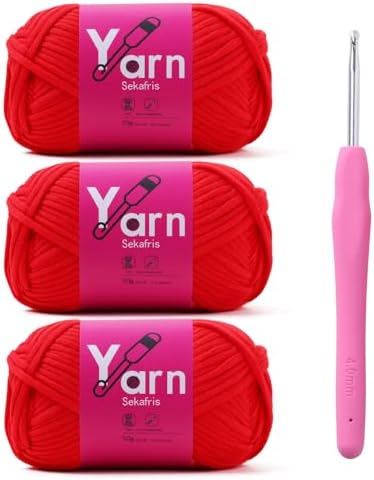 Beginner Yarn for Crocheting Cotton Crochet Yarn #4 Crimson by Sekafris