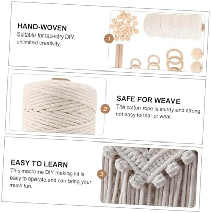 OUNONA 1 Set DIY Macrame Tapestry Kit Complete for Adults Includes Rope Beads Rings for Wall Art Decoration Crafting Fun for Beginners Enthusiasts - Image 5
