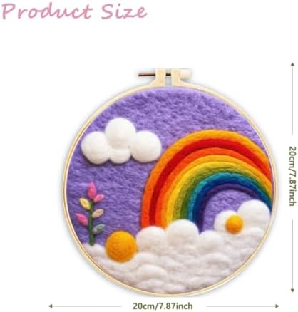 CaptainCrafts Needle Felting Kit, Wool Felt Supplies, Embroidery Hoops, Wool Painting Tools Needle Felting Starter Kit for DIY Decoration (White Cloud Rainbow) - Image 2