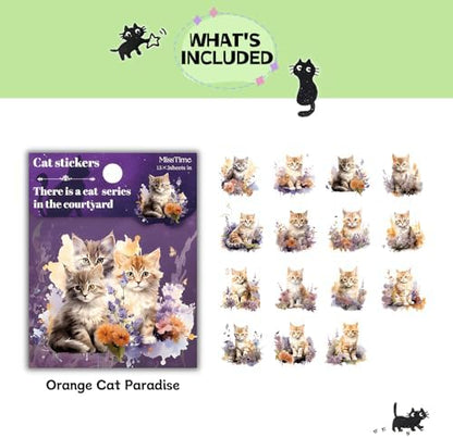 45 pcs Junk Journal Scrapbook Sticker, Junk Journal Supplies, Aesthetic Washi Materials, Decorative Ephemera Planner Arts Craft, Watercolor Scrapbooking for Adults(Orange Cat Paradise) - Image 2