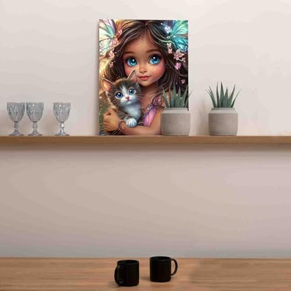 DIY Paint by Numbers for Adults Cute Little Fairy Girl Painting Acrylic Paint African American Child DIY Digital Oil Painting Kits Girl and Cat Canvas Wall Art Living Room Decor 16x20 Inch（DlY Frame - Image 2