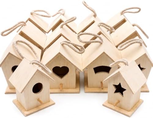 12 Pack DIY Bird House Kits for Kids to Paint, Unfinished Wooden Birdhouse by Oojami