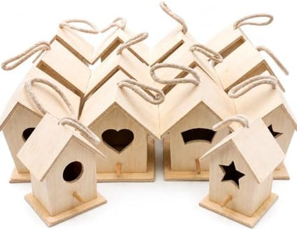 12 Pack DIY Bird House Kits for Kids to Paint, Unfinished Wooden Birdhouse by Oojami