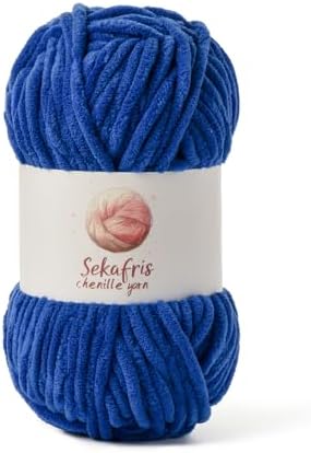 Chenille Yarn for Crocheting Size 5 Bulky Yarn Sapphire Blue by Sekafris