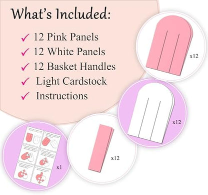 12 DIY Danish Heart Baskets. Precut and Ready to Use, No Tools Needed. Traditional Weaving Paper Craft to Make Julehjerter. Great Home Classroom Decorations (Pink/White Kit) - Image 3