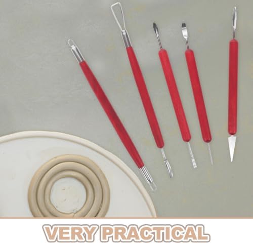 Homoyoyo Pottery Kit with 6pcs Handle Wooden Tool and Clay Sculpting Set Metal Double-Sided Carving Tools for Comfortable Grip Artists and Students for School - Image 3