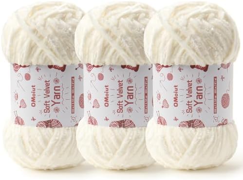 3x100g Fluffy Velvet Chenille Yarn for Crocheting and Knitting, 3x87.4yd Baby Yarn for Crocheting Soft, Crochet Chunky Yarn Amigurumi Yarns（White） by OMoiut