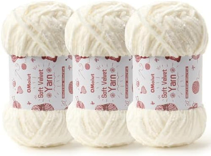 3x100g Fluffy Velvet Chenille Yarn for Crocheting and Knitting, 3x87.4yd Baby Yarn for Crocheting Soft, Crochet Chunky Yarn Amigurumi Yarns（White） by OMoiut