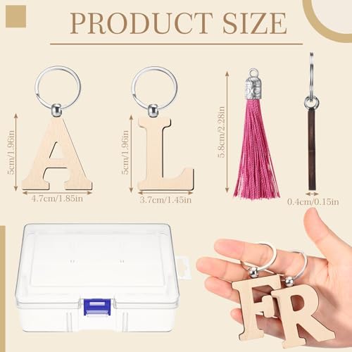 Tondiamo 52 Pcs Personalized Letter Keychain Wood Engraving Blanks Keyring Name Keychain with Tassel Container for DIY Craft - Image 3
