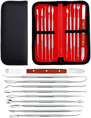 YETOOME 10 Pcs Dental Wax Carving Tools Set with Case, Stainless Steel Clay Sculpting Pottery Sculpture Tools for Dental Pottery Sculpting Plaster Carving by Unknown