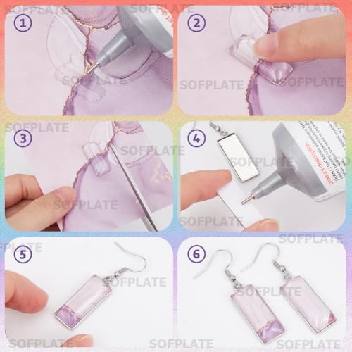1 Box 90Pcs 30 Sets Earring Bezel Blanks Stainless Steel Earring Wire Hooks 10x25mm Rectangle Bezel Pendant Trays with Glass cabochons Silicone Backs for Jewelry Making DIY Dangle Charms - Image 6