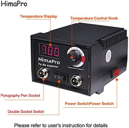HimaPro Dual Pen Wood Burning Kit, Wood Burner Tool Kit, Wood Burning Station Kit, Pyrography Kit; 60W 100/120V with Adjustable Temperature 0~720°C; A Perfect Wood Burning Kit for Adults - Image 2