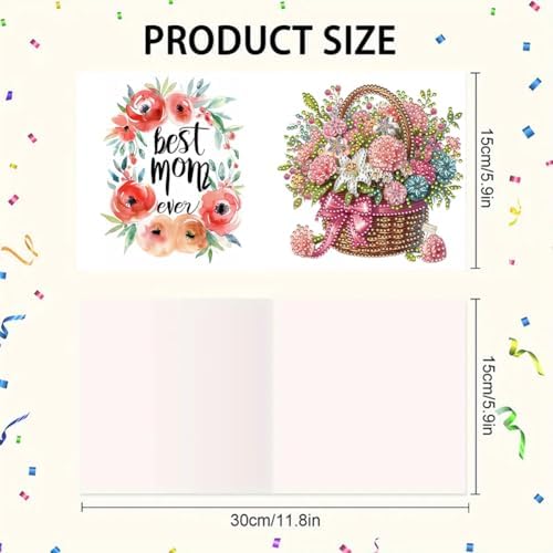 Diamond Art Painting Cards, 6 Pack Gem Art Greeting Cards with Envelopes, 5D Diamond Dots Kits Birthday Cards Making Kits for Adults Family Friends Birthday Gifts 6pcs(Mother's Day Happy Bouquet) - Image 6