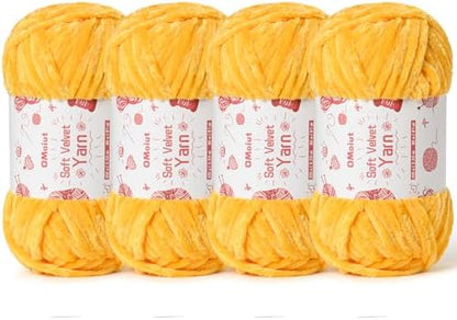 4x100g Fluffy Velvet Chenille Yarn for Crocheting and Knitting, 4x80m (87.5yd) Baby Yarn for Crocheting Soft, Crochet Chunky Yarns Amigurumi Yarns (4 Golden Yellow) by OMoiut