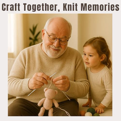 Yarnique Wool Bear Knitting Kit – Real Wool Amigurumi Kit for Adults with Video Tutorials | DIY Bear Crochet & Knitting Kit with Tools | Holiday Gift Craft Set（Overall - Image 4