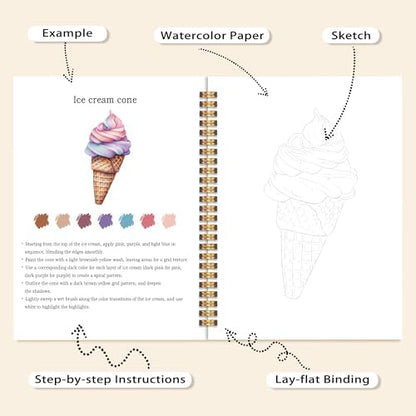 Easy Summer Holiday Watercolor Workbook, Water Coloring Book, 12 Patterns, 18 Colors Watercolors Paint Set, Watercolor Kit for Beginners, Relaxing DIY Art Gift for Adults Women Teen - Image 4