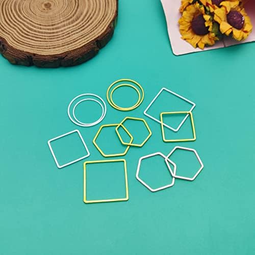 Oubaka 120pcs Beading Hoop Earrings,3 Shapes Earrings Findings Hoops Open Bezel Pendant Frame Hypoallergenic Square Hexagon Round Earring Findings for DIY Craft,Earring Necklace(Gold&Silver) - Image 7