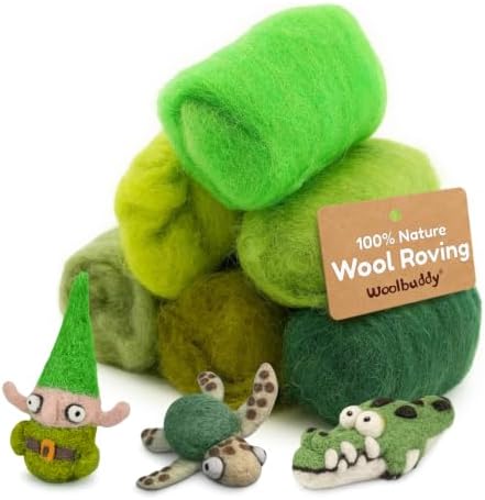Woolbuddy Corriedale Wool Roving Kit for Needle Felting (Green) 20g Each by Woolbuddy