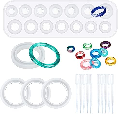 Woohome 15 PCS Resin Silicone Mould for Ring Bracelet Jewelry Casting With Plastic Droppers - DIY Epoxy Craft Making by Woohome