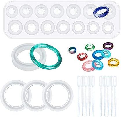 Woohome 15 PCS Resin Silicone Mould for Ring Bracelet Jewelry Casting With Plastic Droppers - DIY Epoxy Craft Making by Woohome