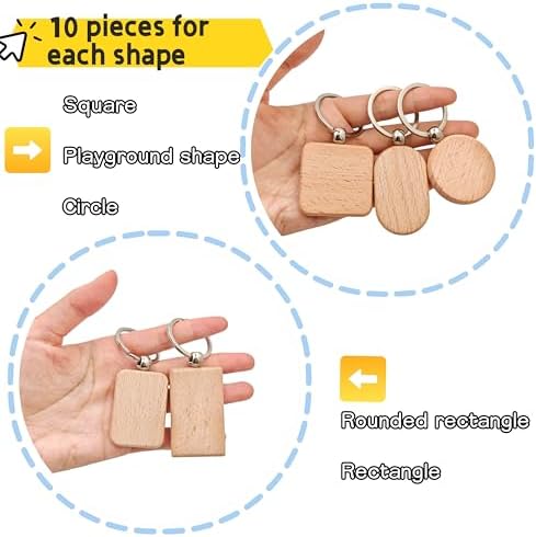 50PCS Wood Engraving Blanks Key Chain，Wood Keychain Blanks，Assorted Unfinished Wooden Key Tag Key Ring for DIY Gift Crafts Christmas Ornaments Laser (50) - Image 5