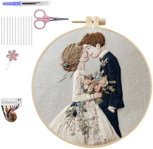 HCANPER Sweet Couple Embroidery Starter Kit, Valentine's Day Gifts，DIY Needle Punch Kit, Punch Needle Kits for Beginners,Include Pre-Printed Fabric,Tools,Embroidery Hoop,Threads. (Four) by Unknown