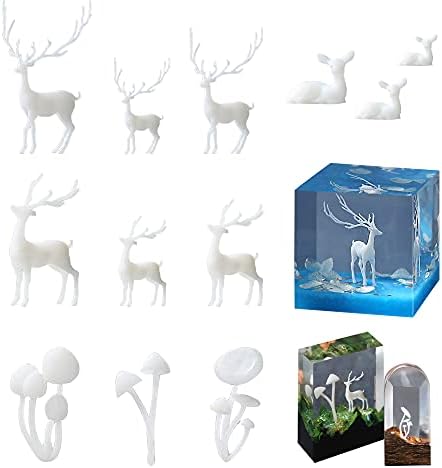 Woohome 12 PCS Mini Elk & Mushroom Resin Casting Moulds, 3D Art Craft Supplies Epoxy Moulds for Jewelry Making by Woohome