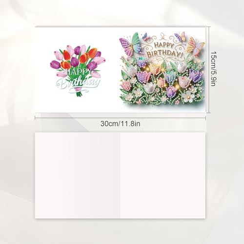 JISHSHAY 6 PCS Diamond Painting Happy Birthday Cards Flower Diamond Art Greeting Cards with Envelopes Tulip Gem Art Gem Painting Embroidery Kit Mosaic Kits for Adults with Special Shape Drills - Image 2