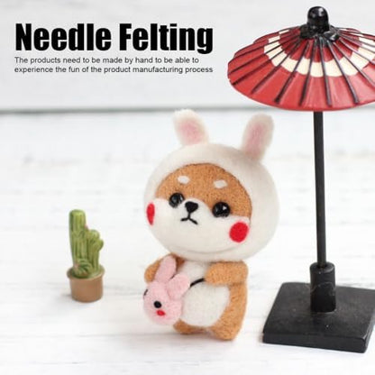 MOPFOL Needle Felting Kit 4 Styles - DIY Wool Craft with Foam Pad, Felting Needles & Accessories for Animal Doll Making(Bunny Shiba Inu) - Image 4