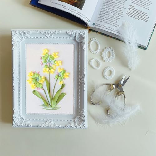 FONNUY Ribbon Embroidery 3D Flowers Pattern Design Kit Embroidery DIY Handwork Set Oval Home Decoration (Yellow Camellia) - Image 3