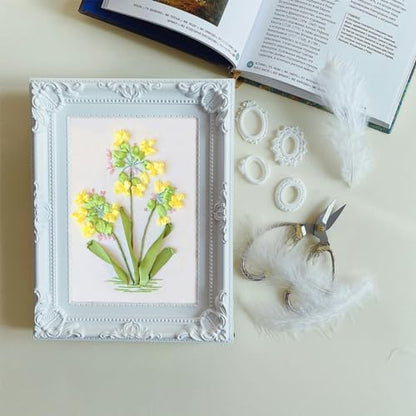 FONNUY Ribbon Embroidery 3D Flowers Pattern Design Kit Embroidery DIY Handwork Set Oval Home Decoration (Yellow Camellia) - Image 3