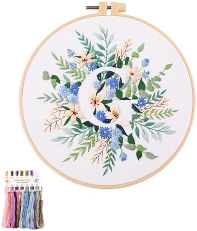 artcici Embroidery Kits Plant Flower Leaf English Letter Patterns for Beginners Adults, Full Range Embroidery Starter Kits Cross Stitch Needlework Supplies (Letter G) by Unknown