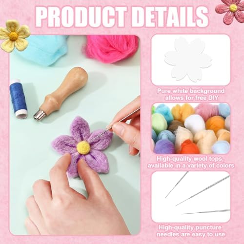 HunnmingRe 32 Set Needle Felting Kits Needle Felting Supplies for Beginner Include Wool Roving Pad and Needles for DIY Home Decoration Art Craft(Flowers) - Image 3