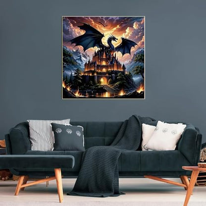 Dragon Stamped Cross Stitch Kits for Beginners Adults, Castle Dimensions Needlepoint Art Crafts,Counted Cross Stitch Kits Embroidery Kits for Beginners Adults for Home Decor 13.8X13.8inch - Image 3
