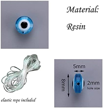 200pcs Evil Eye Beads Aqua Blue Resin Evil Eye Spacer Beads Charms with Elastic Rope for DIY Jewelry Bracelet Necklace Earring Crafts Making Handmade (Aqua Blue) - Image 3
