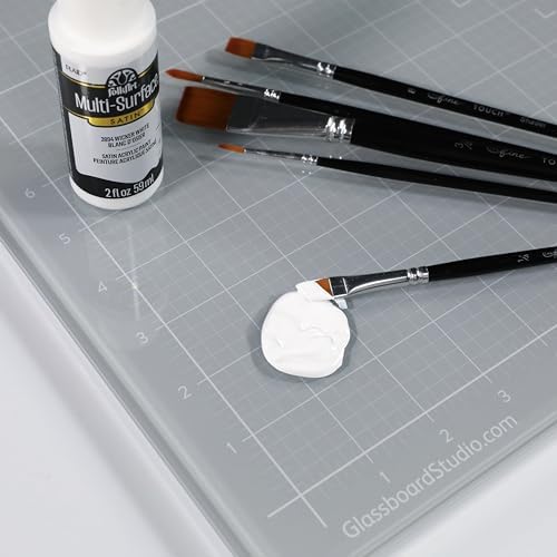 GLASSBOARD STUDIO Glass Craft Mat - Magnetic, Heat & Scratch Resistant - For Crafting, Cutting, Painting, Mixed Media Artwork - Grid Lines, Non-Slip Rubber Feet (Gray 24"L x 36"W) - Image 2