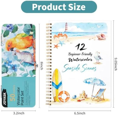 Watercolor Workbook with 12 Seaside Patterns,50 Colors Watercolor Paint Set - Image 2