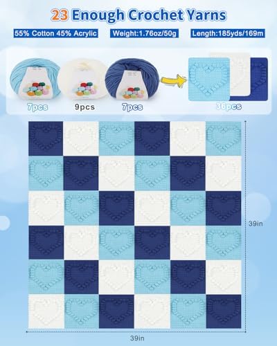 Coopay Crochet Kit for Beginners, 3D Heart Granny Square Blanket Kit, Set B - Image 5