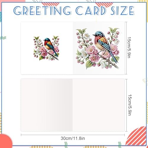 6pcs 5D DIY Diamond Painting Kit Greeting Card, Small Bird Peach Blossom Diamond Handmade Greeting Card with Envelope, Holiday Gift Congratulations - Image 2