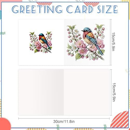 6pcs 5D DIY Diamond Painting Kit Greeting Card, Small Bird Peach Blossom Diamond Handmade Greeting Card with Envelope, Holiday Gift Congratulations - Image 2